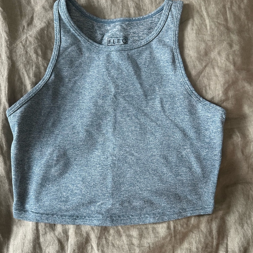 Fleo Heather Blue Crop High Neck Crop Tank Top